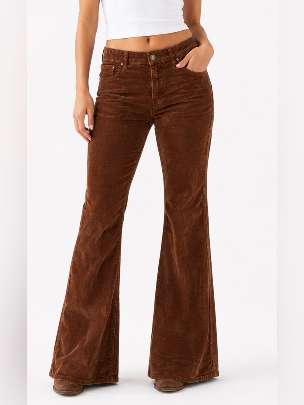 Brown Corduroy Bootcut Pants - Unbranded